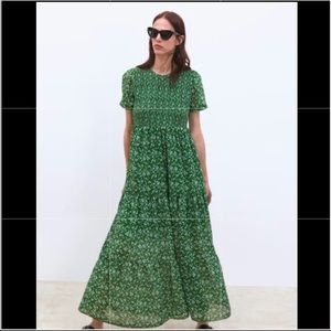 ZARA Long Green Floral Dress